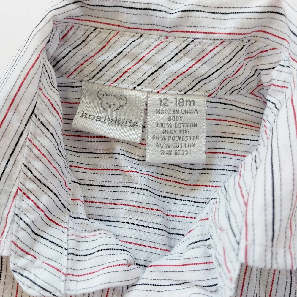 Red & Black Stripes on White Button Down Onesie 12-18m Koala Kids Easter Wedding